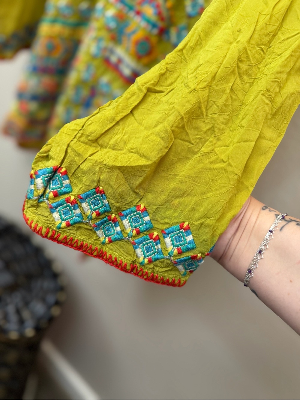 Johnny Was Lime Green Multicolor Embroidered Tunic - Picture 3 of 4